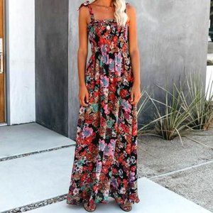Painted Petals Smocked Maxi Dress (Vici)